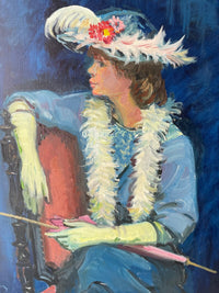 Andre Chochon (1910-2005), Portrait of a Woman with Yellow Gloves, Signed French Impressionist Oil on Canvas, 1960s, Framed