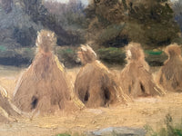 Signed Oil Painting, Haystacks Landscape by Adolphe Felix Cals (1810-1880), Listed French Impressionist, Oil on Canvas