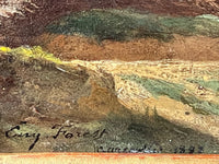 Eugene Forest (1808-1891) Signed Oil Painting, Haystacks Landscape 1882, French Barbizon School on Wood Panel, Gilded Frame