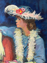Andre Chochon (1910-2005), Portrait of a Woman with Yellow Gloves, Signed French Impressionist Oil on Canvas, 1960s, Framed