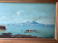 Victor Philipsen (1841-1907), View of Vesuvius from the Bay of Naples, Signed Oil on Wood Panel, Framed