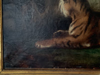 Circle of Eugene Delacroix (1798-1863), Two Tigers in a Landscape, Oil on Canvas, Mid-19th Century, Framed