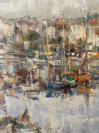 Daniel Jaugey (born 1929), Boats in the Harbor, Signed Oil on Canvas, Framed