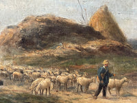 Alexandre Gaston Guignard (1848-1922), Sheeps in a Haystack Landscape, Signed Oil on Canvas, 19th Century, Framed
