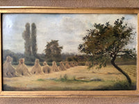 Signed Oil Painting, Haystacks Landscape by Adolphe Felix Cals (1810-1880), Listed French Impressionist, Oil on Canvas