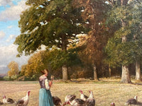 Emile Michel Signed Oil Painting, Pastoral Shepherdess in the Fields, 1872, Framed French Realist Original