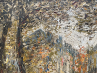 Paul Flaubert (1898-1980) Signed Oil Painting, Town Square with Autumn Trees, French Post-War Impressionist on Wood Panel, Framed