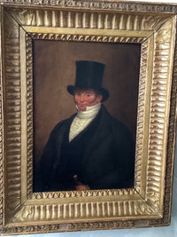 Early 19th Century English Oil Portrait of a Man with a Top Hat, Framed, Oil on Canvas