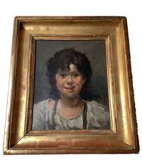 Marcellin Desboutin (1823-1902), Portrait of a Young Boy, Signed French Impressionist Oil Painting