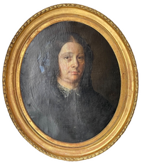 Portrait of a Woman with Blue Flowers in Her Hair, Oil on Canvas, 19th Century French School, Gilt Oval Frame