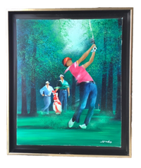 Victor Spahn, The Golf Player, Signed French Impressionist Oil on Canvas, Framed