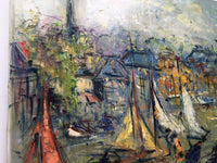 Georges Berger (1908-1976), Port of Honfleur with Boats, Signed Oil on Canvas, Unframed