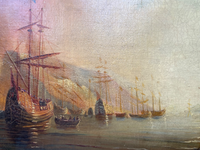 Attributed to Theodore Gudin (1802-1880), Fire by the Coast, Oil on Canvas Study, 19th Century, Framed