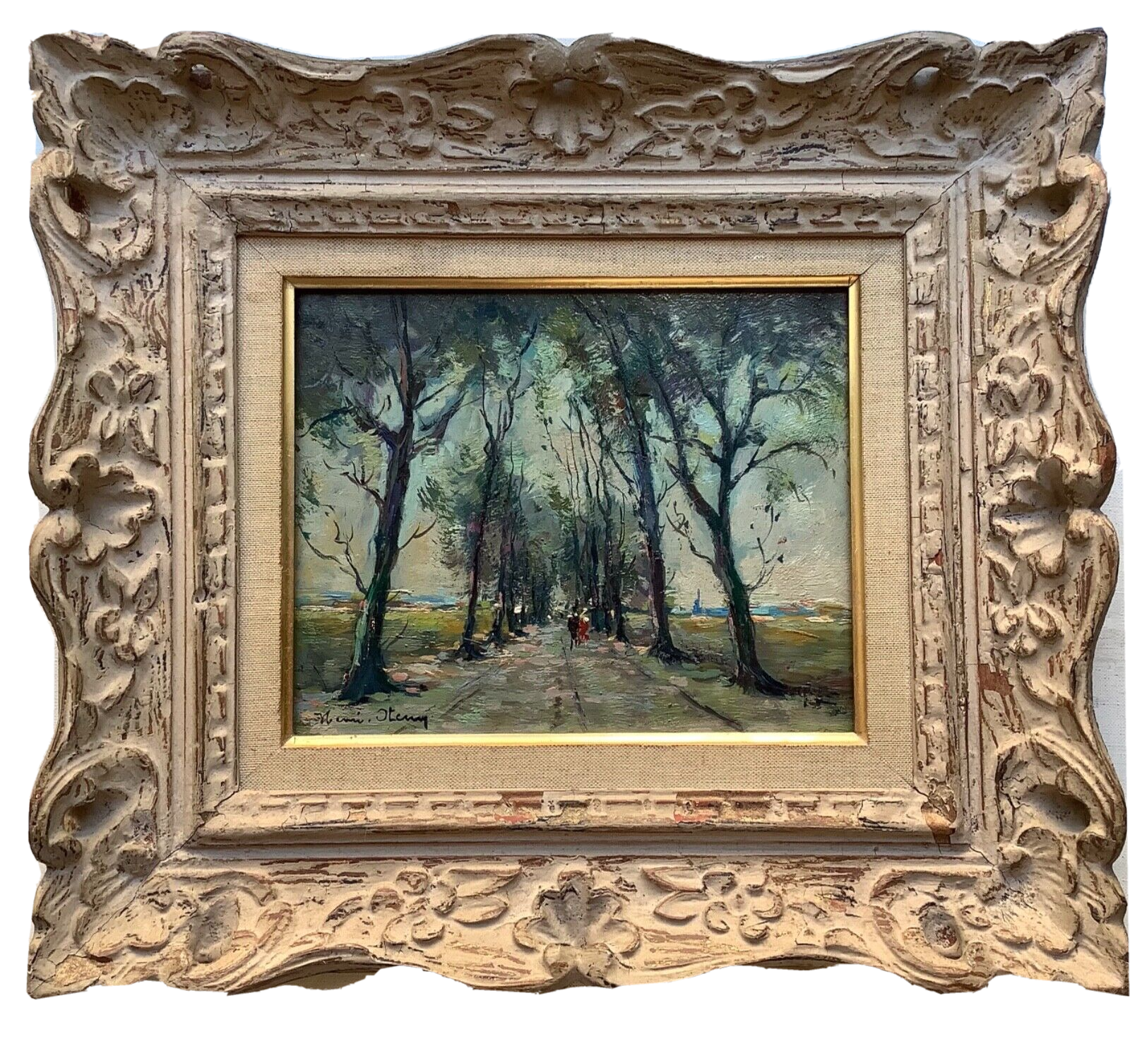 Signed Post-Impressionist Oil Painting, Landscape with Trees by Henri Stenn (1903-1993), Mid-Century French Forest Scene on Panel