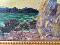 French Impressionism Herve Le Loup de Sainville (1861-1930), Sunset Seascape in L'Esterel, Signed Oil on Cardboard, Framed - Oil Painting - Sunset Seascape and Rocky Coast