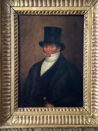 Early 19th Century English Oil Portrait of a Man with a Top Hat, Framed, Oil on Canvas