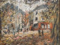 Paul Flaubert (1898-1980) Signed Oil Painting, Town Square with Autumn Trees, French Post-War Impressionist on Wood Panel, Framed