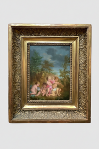 Flemish School, 17th Century, Putti Musicians in a Landscape, Oil on Wood Panel, Framed