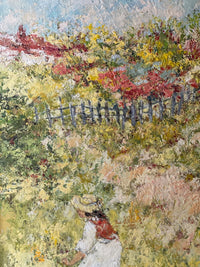Signed Impressionist Oil Painting, Fruit Picking Scene by René Sinicki (b. 1910), 1970s French Figurative Landscape on Canvas