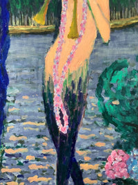 Ramon Dilley (b. 1932), Woman Playing Music with Peacock, Signed Oil on Canvas, 1996, Framed