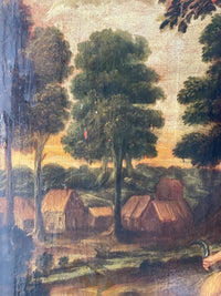 17th Century French Oil on Panel, Allegory of Autumn, Young Woman in Rural Harvest Scene, Baroque Original, Framed