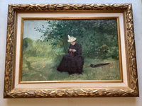 Octave Guenard (1845-1934), Woman in a Park, Signed Oil on Canvas, 19th Century, Framed