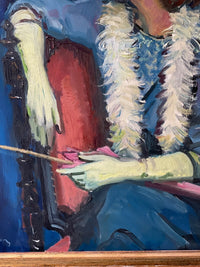 Andre Chochon (1910-2005), Portrait of a Woman with Yellow Gloves, Signed French Impressionist Oil on Canvas, 1960s, Framed