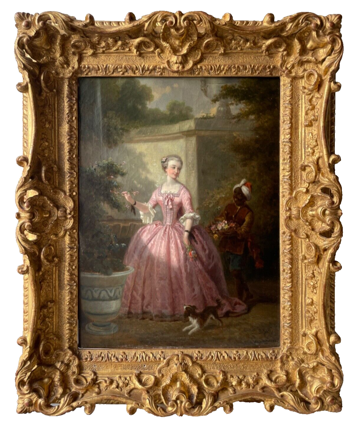 Lassalle Signed French Oil Painting, The Picking of Roses, Early 19th Century Romantic Original, Framed