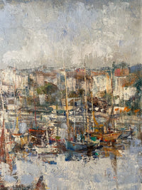 Daniel Jaugey (born 1929), Boats in the Harbor, Signed Oil on Canvas, Framed