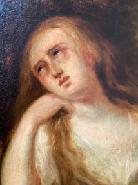 18th Century Dutch School Oil on Wood Panel, Penitent Mary Magdalene with Vanitas, Framed Old Master Painting