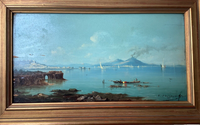 Victor Philipsen (1841-1907), View of Vesuvius from the Bay of Naples, Signed Oil on Wood Panel, Framed