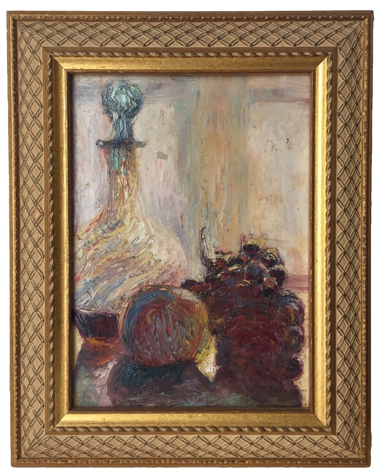 Paul Audra (1869-1948), Still Life with Grapes and Carafe, Signed Oil on Canvas, Early 20th Century, Framed