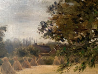 Signed Oil Painting, Haystacks Landscape by Adolphe Felix Cals (1810-1880), Listed French Impressionist, Oil on Canvas