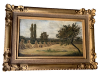 Signed Oil Painting, Haystacks Landscape by Adolphe Felix Cals (1810-1880), Listed French Impressionist, Oil on Canvas