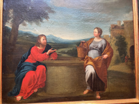 Christ and the Samaritan Woman at the Well, 17th Century Oil on Wood Panel, Framed Old Master Painting