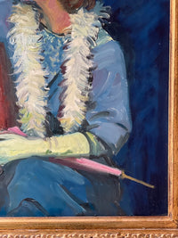 Andre Chochon (1910-2005), Portrait of a Woman with Yellow Gloves, Signed French Impressionist Oil on Canvas, 1960s, Framed