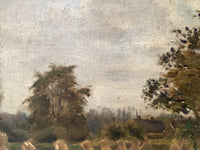 Signed Oil Painting, Haystacks Landscape by Adolphe Felix Cals (1810-1880), Listed French Impressionist, Oil on Canvas