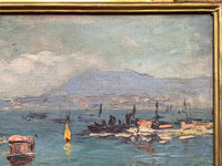 French School, Seascape with Harbor and Ships, Oil on Canvas, Early 20th Century, Framed