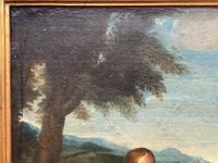 Christ and the Samaritan Woman at the Well, 17th Century Oil on Wood Panel, Framed Old Master Painting