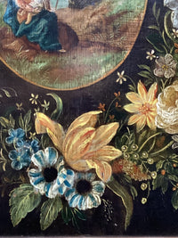 17th FLEMISH SCHOOL Brueghel The Flight to Egypt with Floral Garland, Flemish Oil on Panel, Circle of Jan Peeter Brueghel, Framed EGYPT Holy Family GARLAND Rare Antique Oil
