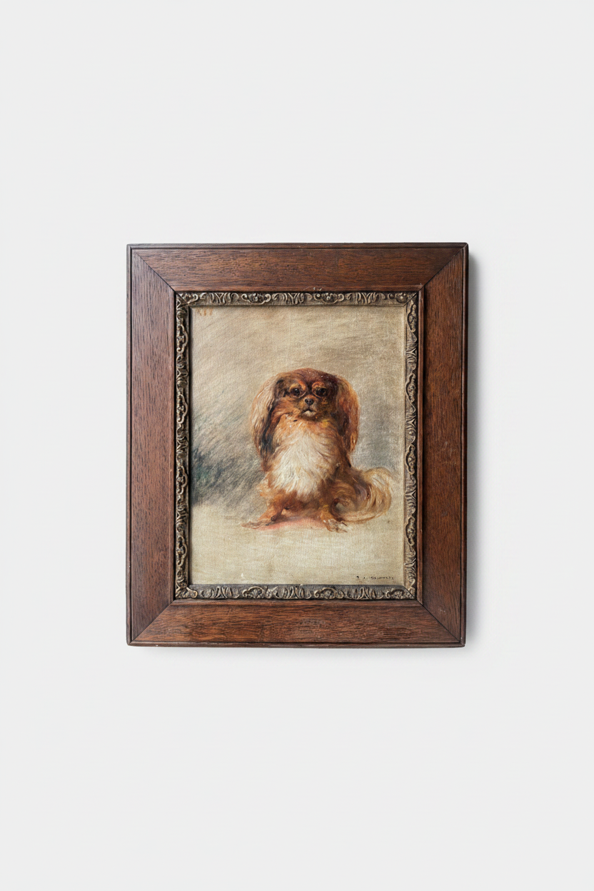 Ernest Jean Delahaye (1855-1921), Portrait of a Pekingese Dog "Kit", Signed Oil on Panel, Late 19th Century, Framed