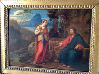 Christ and the Samaritan Woman at the Well, 17th Century Oil on Wood Panel, Framed Old Master Painting