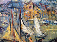 Georges Berger (1908-1976), Port of Honfleur with Boats, Signed Oil on Canvas, Unframed