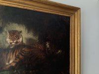 Circle of Eugene Delacroix (1798-1863), Two Tigers in a Landscape, Oil on Canvas, Mid-19th Century, Framed