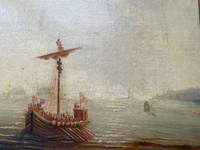 Attributed to Theodore Gudin (1802-1880), Fire by the Coast, Oil on Canvas Study, 19th Century, Framed