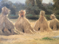 Signed Oil Painting, Haystacks Landscape by Adolphe Felix Cals (1810-1880), Listed French Impressionist, Oil on Canvas