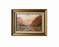 Signed Oil Painting by John Lewis Shonborn, Canyon at Sunset, 19th Century American Landscape