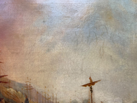 Attributed to Theodore Gudin (1802-1880), Fire by the Coast, Oil on Canvas Study, 19th Century, Framed