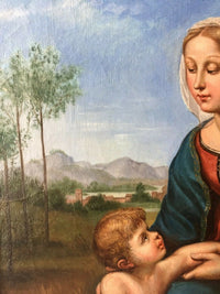 Madonna and Child with St. John the Baptist, After Raphael Sanzio, 19th Century Oil on Canvas, Framed