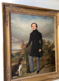 Charles Suan, The Hunter and His Dog, 1839, Signed French Romantic Oil on Canvas, Framed